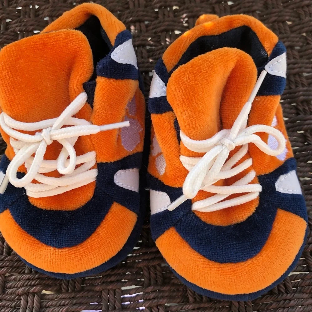Baby shoes orange blue tiger paw clemson